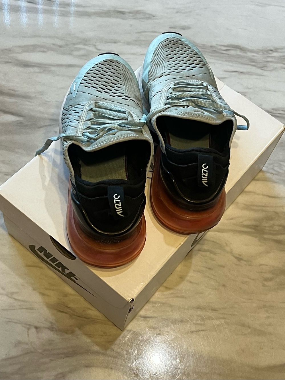 Nike women’s Air Max 270 Sneakers - Light blue Upper with Red Air Sole
